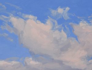 Mont Mézenc enneigé, nuages du soir, 81 x 130 cm, 2025