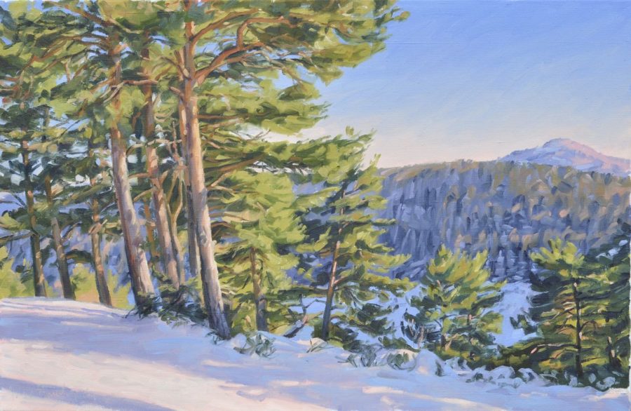 Après-midi d'hiver sur le Mézenc, huile sur toile, 60 x 92 cm, 2025