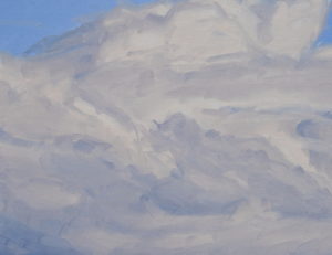 Trente janvier, nuages du soir sur les Roches de Mariol, huile sur toile, 89 x 130 cm, 2026