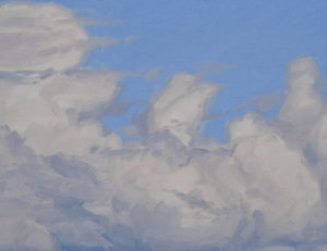 Trente janvier, nuages du soir sur les Roches de Mariol, huile sur toile, 89 x 130 cm, 2026