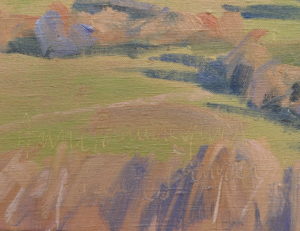 Trente janvier, nuages du soir sur les Roches de Mariol, huile sur toile, 89 x 130 cm, 2026