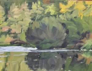 Seize octobre, reflets sur la Loire, huile sur toile, 89 x 130 cm, 2023