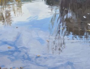 Seize octobre, reflets sur la Loire, huile sur toile, 89 x 130 cm, 2023