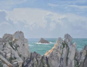 Soleil du matin sur la pointe de Pen Hir, huile sur toile, 81 x 130 cm, 2023