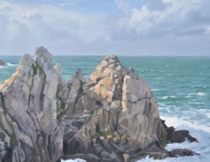 Soleil du matin sur la pointe de Pen Hir, huile sur toile, 81 x 130 cm, 2023