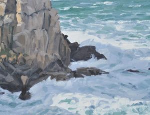 Soleil du matin sur la pointe de Pen Hir, huile sur toile, 81 x 130 cm, 2023