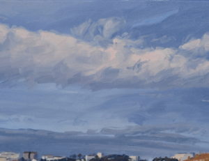 Dix janvier, reflets sur le Rhône, huile sur toile, 60 x 60 cm, 2026