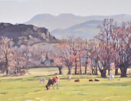 six décembre, Saint Vincent, vaches dans les prés, huile sur toile, 40x60cm, 2016, collection privée FR