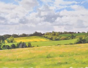 Printemps dans les Cotswolds, champ de colza, huile sur toile, 60x90cm, 2017, collection privée USA