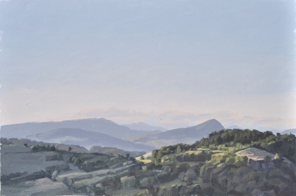 Vingt deux mai, les Roches de Mariol, soleil levant, huile sur toile, 60x90cm, 2017