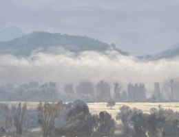 Neuf octobre, brumes du matin sur la Loire, huile sur toile, 60x120cm, 2017, collection privée USA