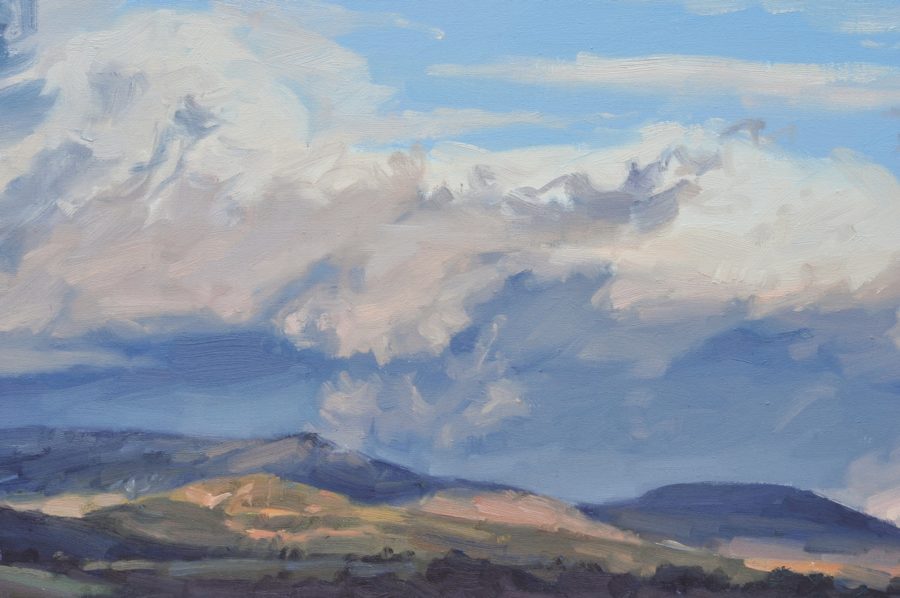 Treize février, nuages sur le Suc de Malley, huile sur toile, 40x80cm, 2017