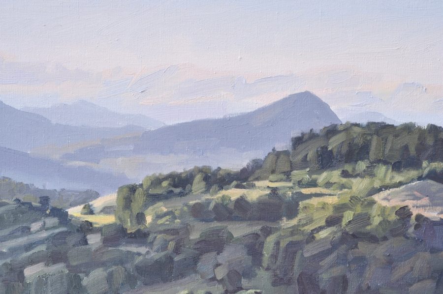Vingt-deux mai, les Roches de Mariol, soleil levant, huile sur toile, 60x90cm, 2017