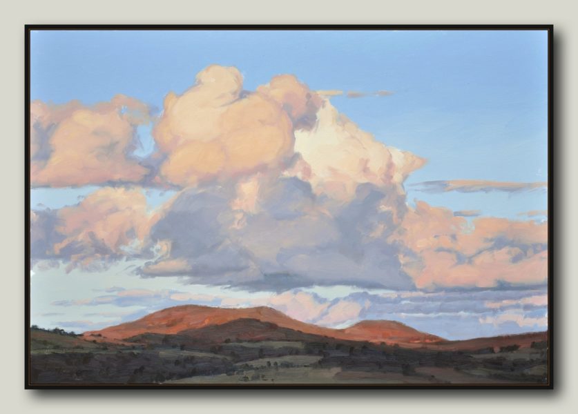 Deux octobre, coucher de soleil sur les monts, huile sur toile, 89x130cm, 2017