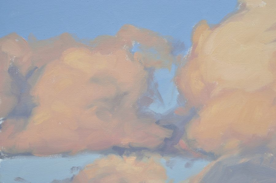 Deux octobre, coucher de soleil sur les monts, huile sur toile, 89x130cm, 2017