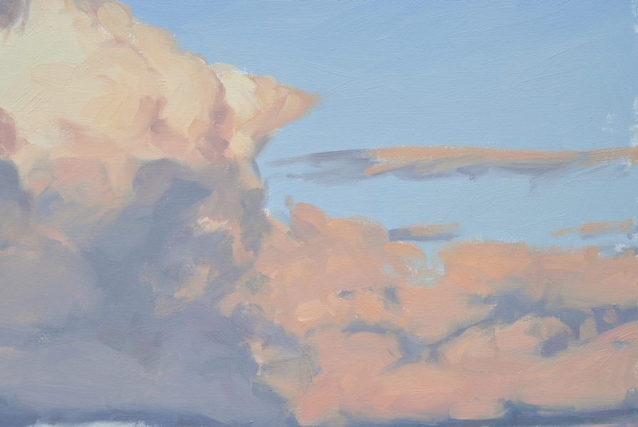 Deux octobre, coucher de soleil sur les monts, huile sur toile, 89x130cm, 2017