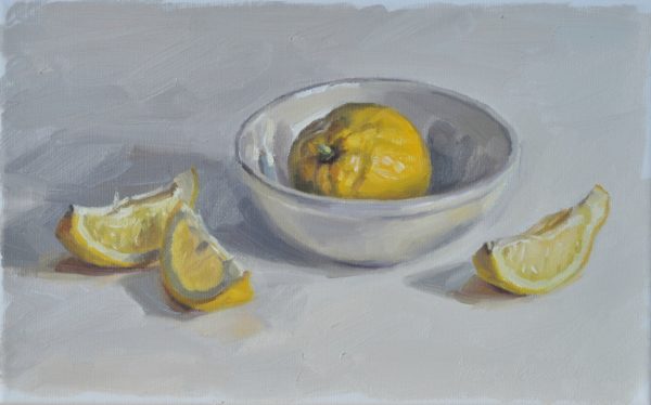 Citron dans un bol, huile sur toile, 22x35cm, 2018