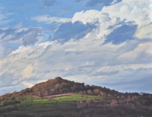 Dix avril, Suc de Ceneuil, lumière du soir, huile sur toile, 150x200cm, 2018