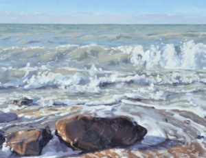 Ault, rochers sur la plage, huile su rtoile, 67x92cm, 2018, collection privée FR