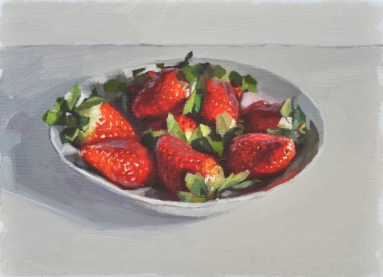 Fraises dans une assiette, huile sur toile, 19x27cm, 2019