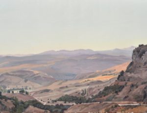 Coucher de soleil sur les montagnes, Liban, huile sur toile, 81x130cm, 2018