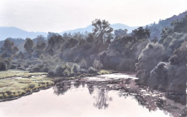 Treize septembre, la loire à lavoûte, lumière du matin, huile sur toile, 81x130cm, 2018