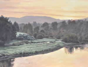 vingt septembre, la Loire, lever de soleil, huile sur toile, 89x130cm, 2018