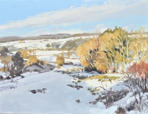 Quatre février, neige à Saint Vincent, lumière du soir, huile sur toile, 50x70cm, 2019