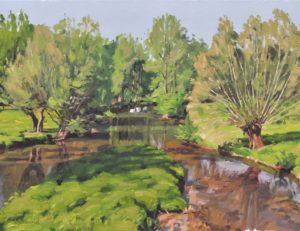 Dix mai, les bords de l'Ouche, lumière du matin, huile sur toile, 60x90cm, 2019