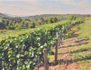 Seize juillet, vignes, lumière du matin, huile sur toile, 46x65cm, 2019