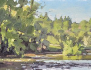 Quatre août, la Loire, lumière du soir, huile sur toile, 20x30cm, 2019