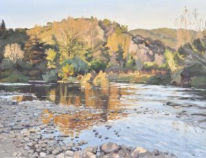 Vingt et un octobre, vingt et un octobre, la Loire à Cheyrac, lumière du soir, huile sur toile, 60x92cm, 2019