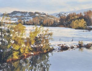 Quinze novembre, neige sur les bords de Loire, huile sur toile, 89x130cm, 2019