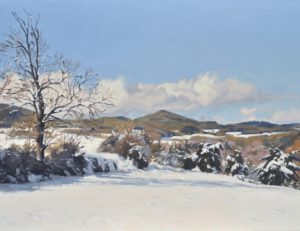 Seize novembre, neige à Saint Vincent, huile sur toile, 60x92cm, 2019, collection privée USA