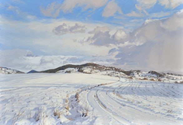 Neige sur les monts du Velay, huile sur toile, 89 x 130 cm, 2020