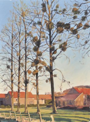 Treize mars, Pasquier, lumière du soir, huile sur toile, 80 x 60 cm, 2019