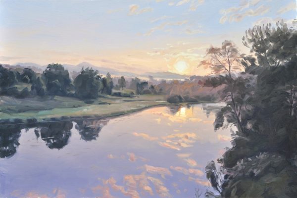 Cinq septembre, lever de soleil sur la Loire, huile sur toile, 60 x 90 cm, 2020