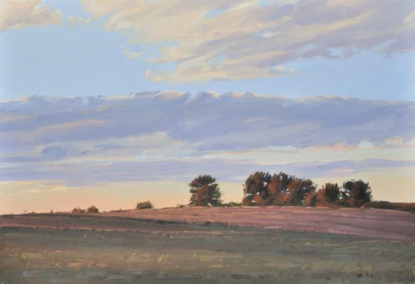 Colline au soleil couchant, huile sur toile, 50 x 73 cm, 2020