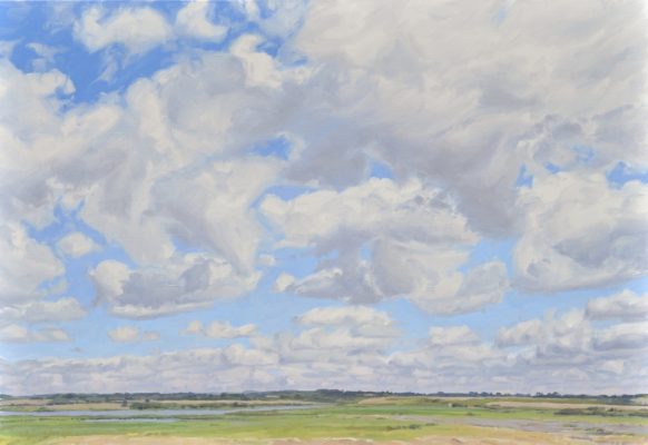 Nuages au-dessus des marais, Bretagne, huile sur toile, 89 x 130 cm, 2021