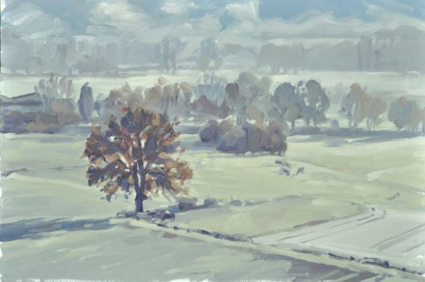 neuf novembre, brumes matinales, huile sur toile, 60 x 90 cm, 2015