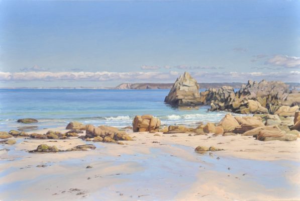 La plage de Lesven à marée basse, huile sur toile, 108 x 162 cm, 2020