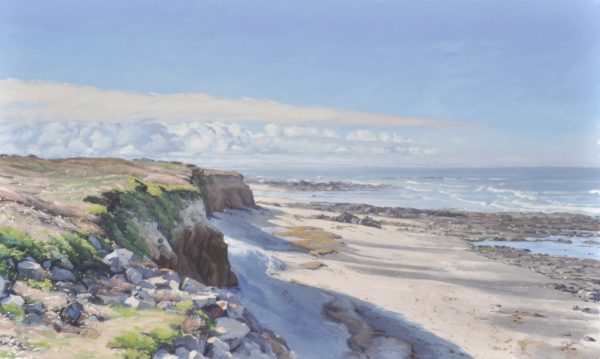 La plage à Plozévet, lumière du matin, huile sur toile, 97 x 162 cm, 2020