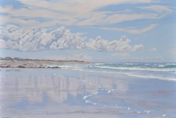 Plage de Bretagne, reflets, huile sur toile, 108 x 162 cm, 2020