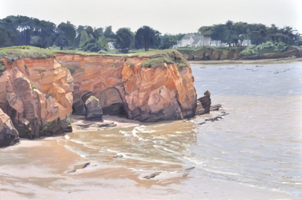 Falaises à Pénestin, Bretagne, huile sur toile, 108 x 162 cm, 2021