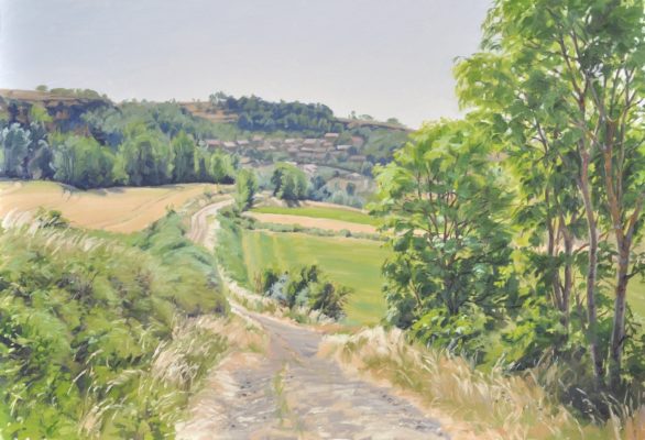 Dix-sept juin, chemin à Polignac, huile sur toile, 89 x 130 cm, 2023