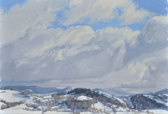 Dix-neuf janvier, neige, lumière du matin, huile sur toile, 50 x 73 cm, 2024