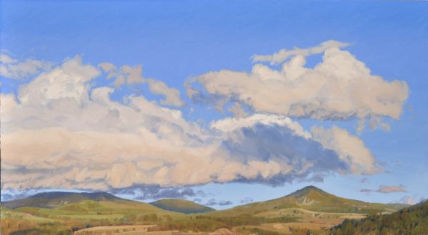 Quatorze octobre, nuages sur les monts, lumière du soir, huile sur toile, 89 x 162 cm, 2024
