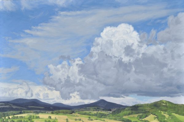 Vingt juin, nuages au-desus des monts, huile sur toile, 108 x 162 cm, 42.5 x 63.7 inch, 2024