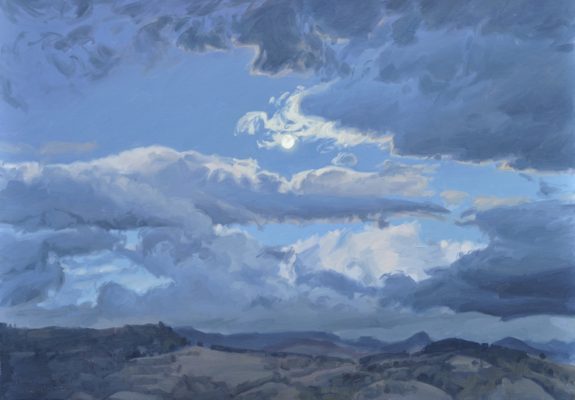 Dix octobre, lune au-dessus des monts, huile sur toile, 81 x 116 cm, 2024