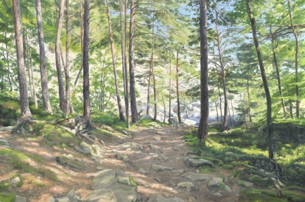 À l'orée de la rivière de pierres, huile sur toile, 160 x 240 cm, 2024